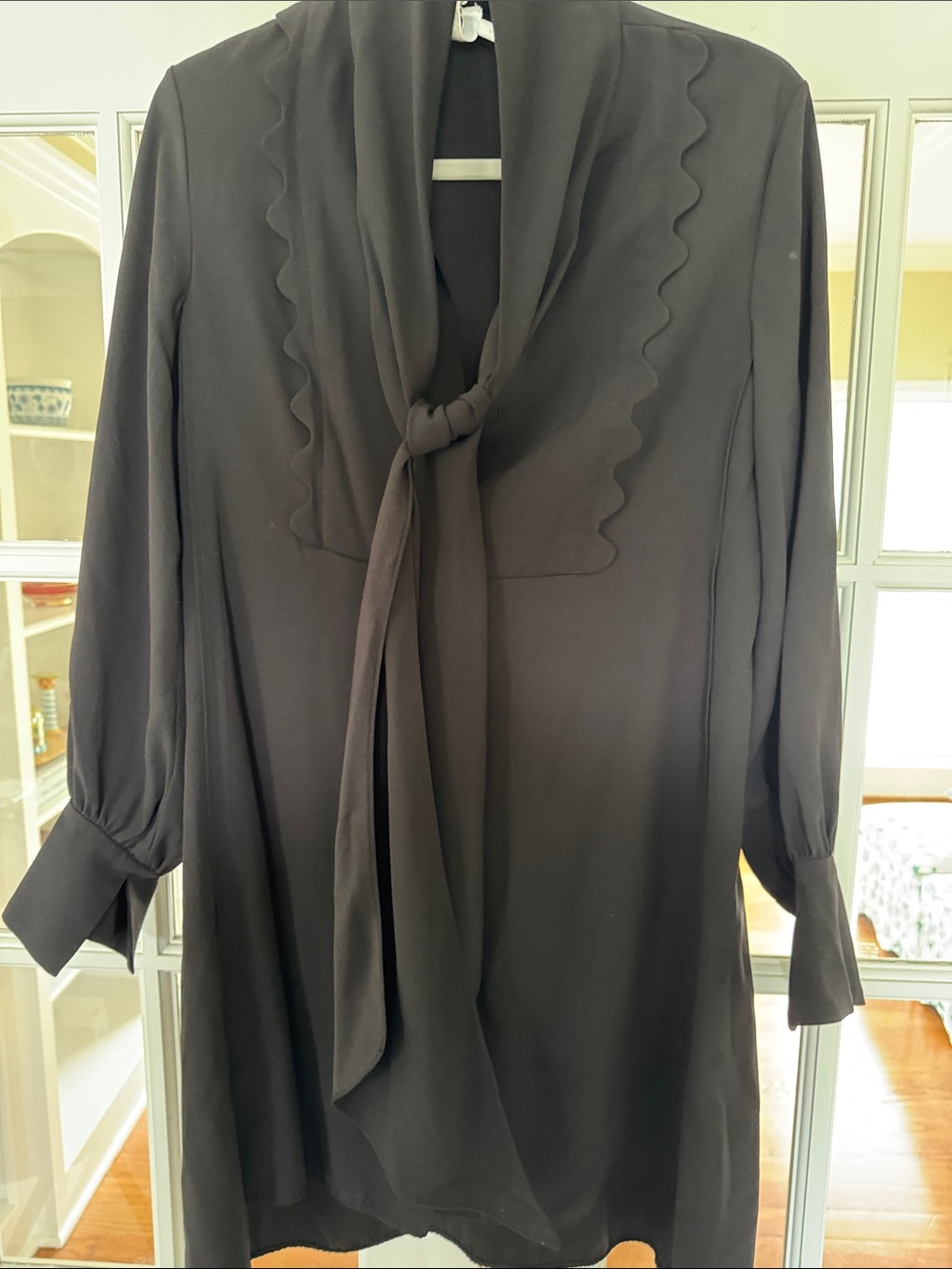 Chloe Black Scalloped Tie-Neck Tunic